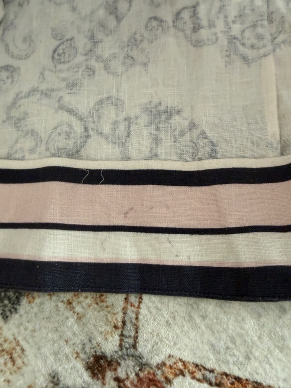 Zimmermann Cream Mini Dress with Navy Scroll Print and Striped Tie-Neck - Picture 7 of 11